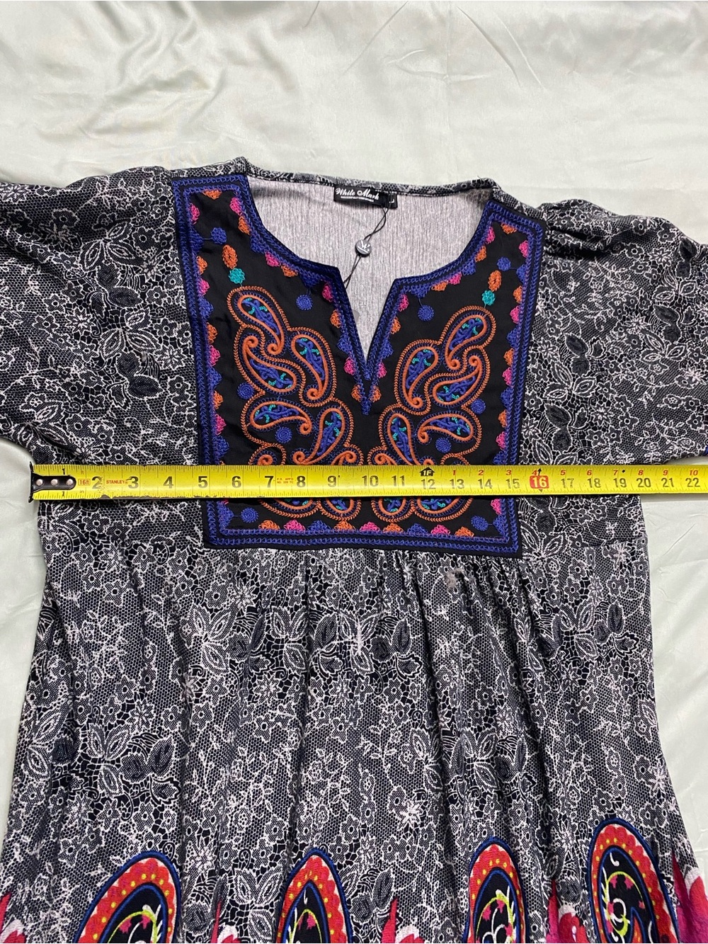 NWT White Mark Boho Embroidered Paisley V-Neck Mini Dress Large - Picture 8 of 10